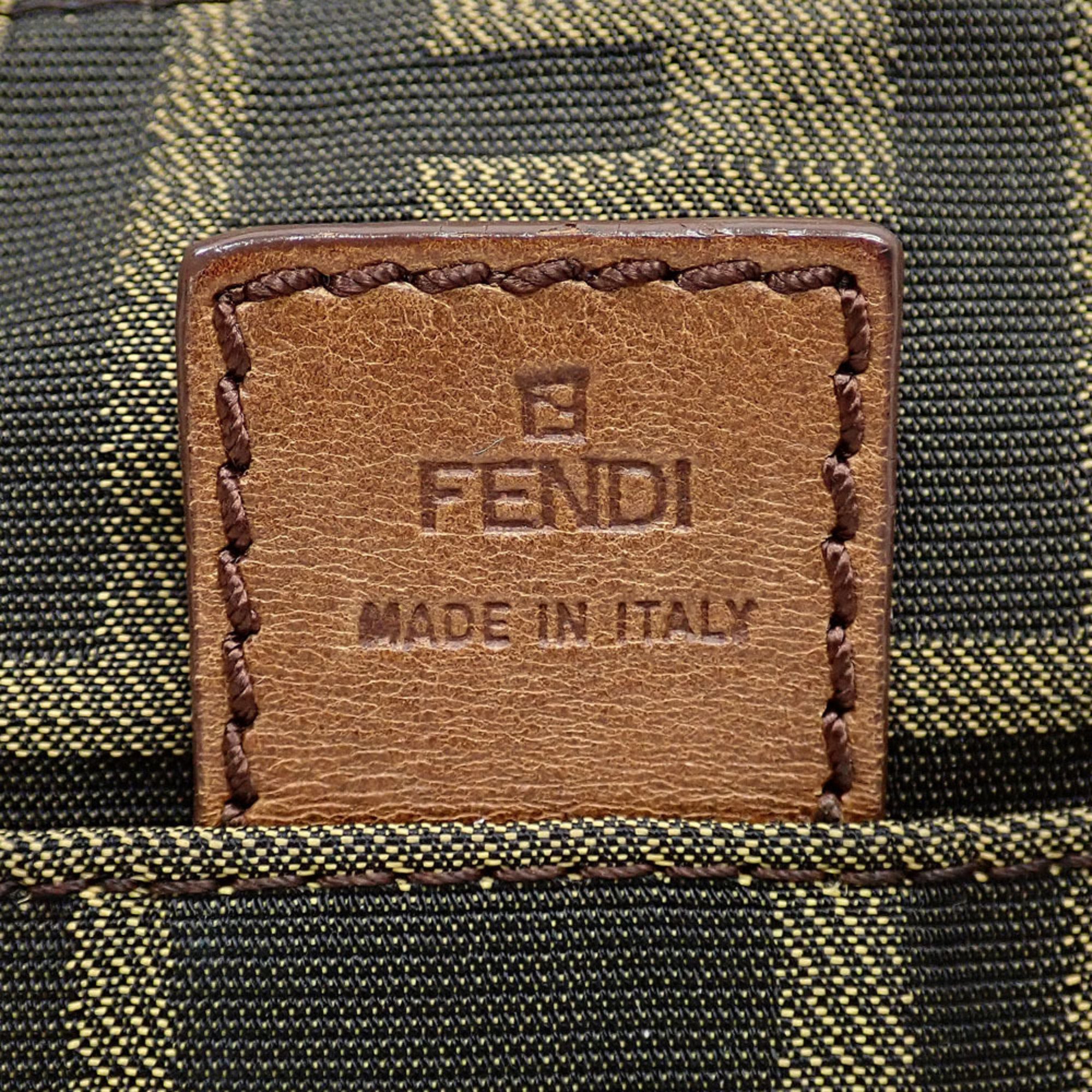 フェンディ(Fendi) レディース ナイロンキャンバス,レザー ショルダーバッグ ブラウン