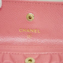 シャネル(Chanel) シャネル 名刺入れ カメリア キャビアスキン ピンク シャンパンレディース