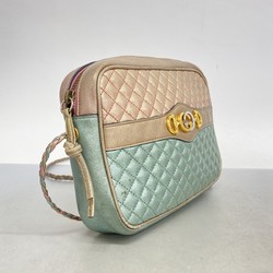 グッチ(Gucci) グッチ ショルダーバッグ ラミネート 541061 レザー キルティング ピンク グリーン レディース