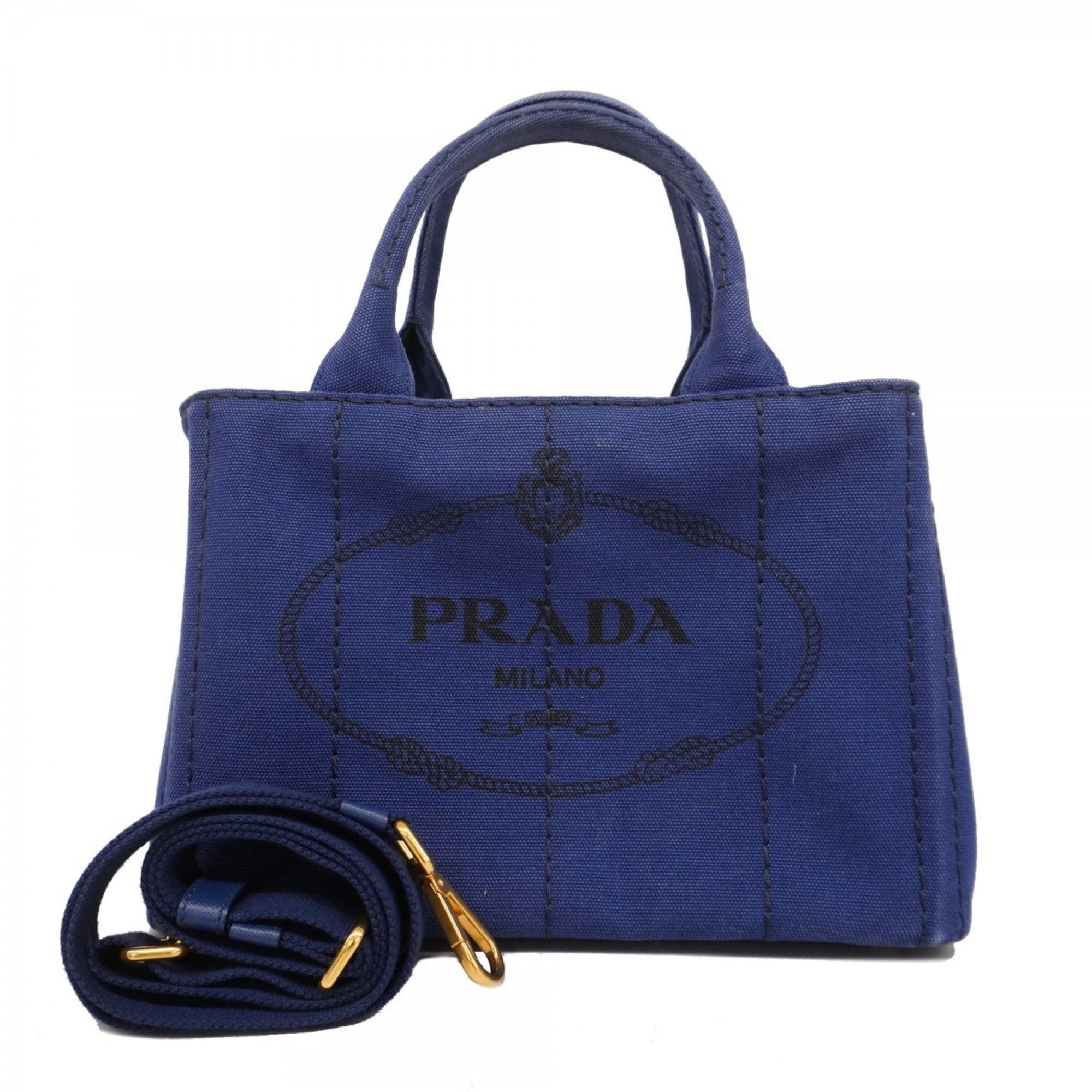 プラダ(Prada) プラダ トートバッグ カナパ キャンバス ネイビー ブラック レディース