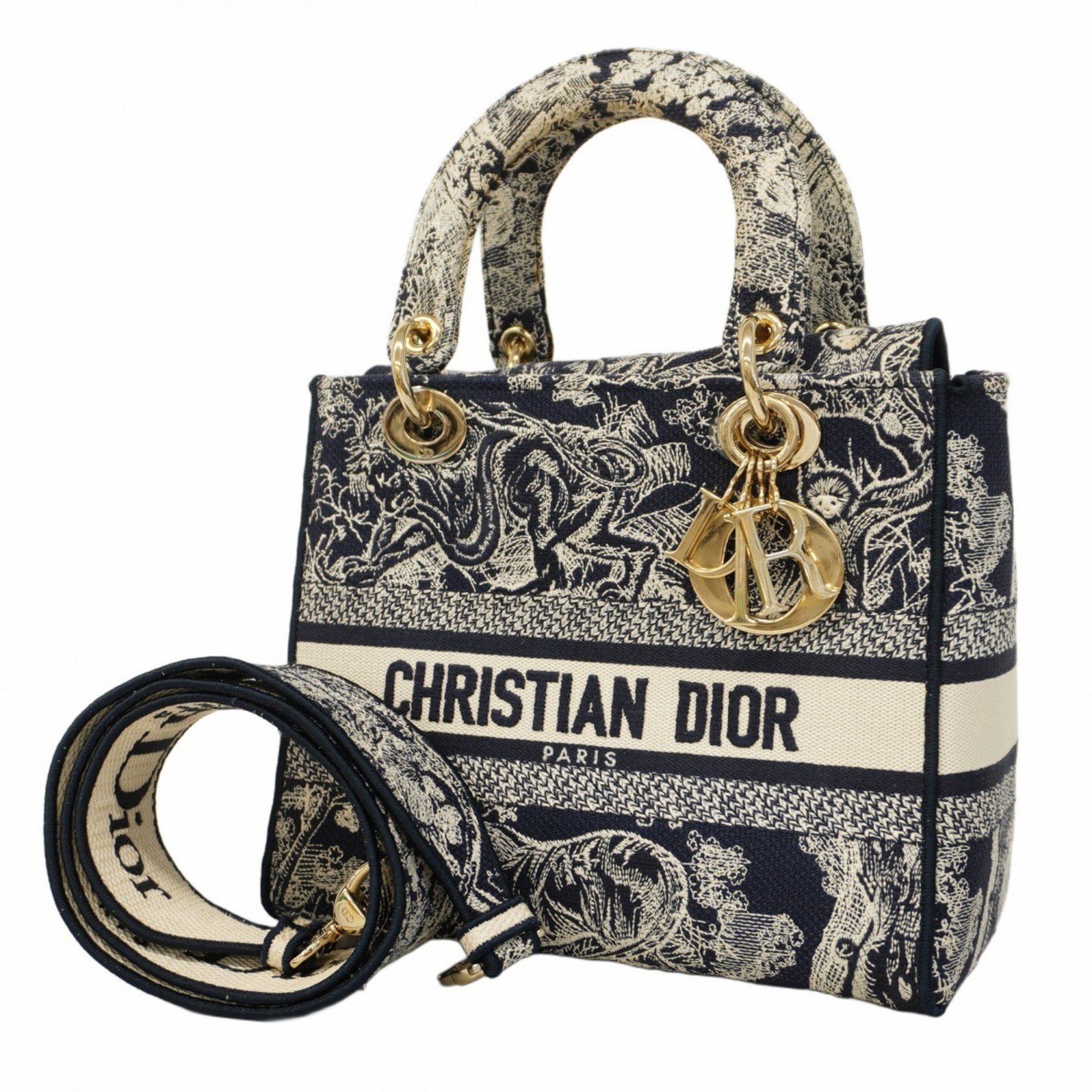 クリスチャン・ディオール(Christian Dior) クリスチャンディオール ハンドバッグ レディディーライト キャンバス ネイビー ホワイト  シャンパンレディース | eLADY Globazone