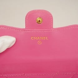 シャネル(Chanel) シャネル 三つ折り財布 Vステッチ ラムスキン ピンク シャンパンレディース