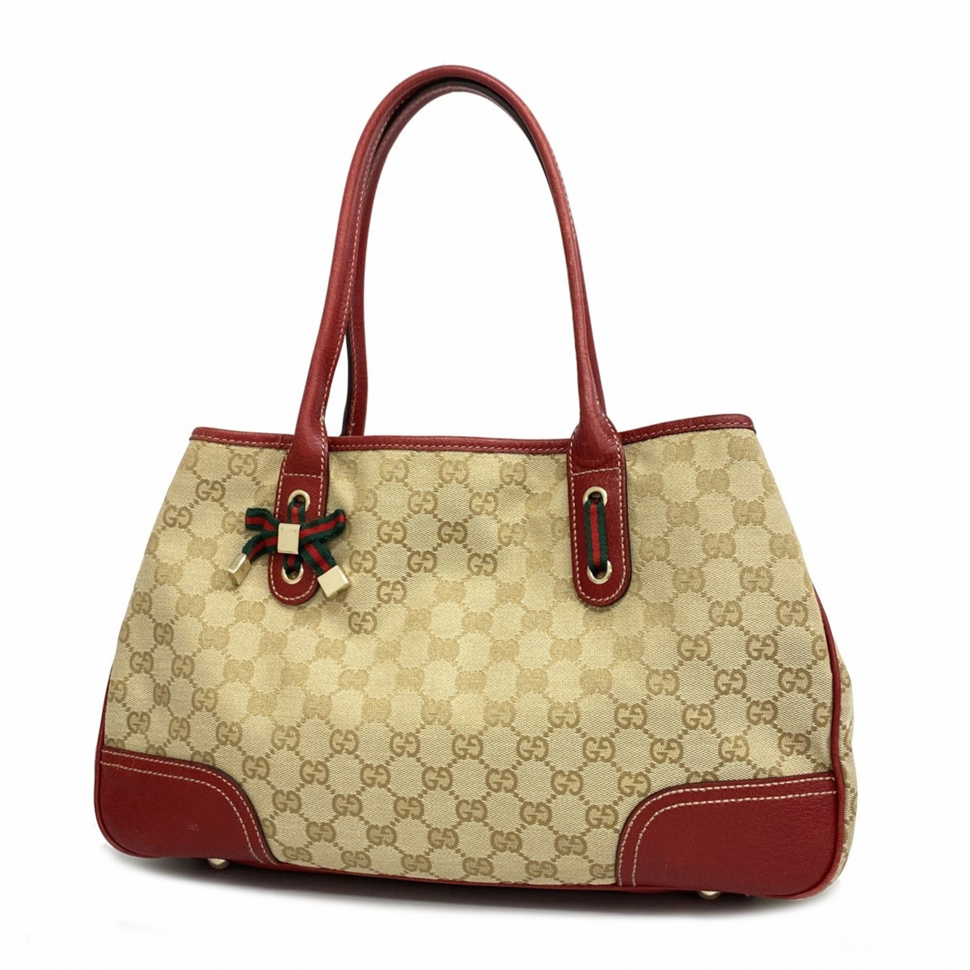 グッチ(Gucci) グッチ トートバッグ GGキャンバス シェリーライン 163805 キャンバス ブラウン レッド シャンパンレディース