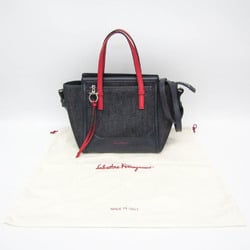 サルヴァトーレ・フェラガモ(Salvatore Ferragamo) エイミー AU-21 F830 レディース デニム,レザー ハンドバッグ,ショルダーバッグ ネイビー,レッド