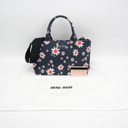 ミュウミュウ(Miu Miu) フラワー TESSUTO STAMPAT 5BG439 レディース キャンバス ハンドバッグ,ショルダーバッグ ネイビー