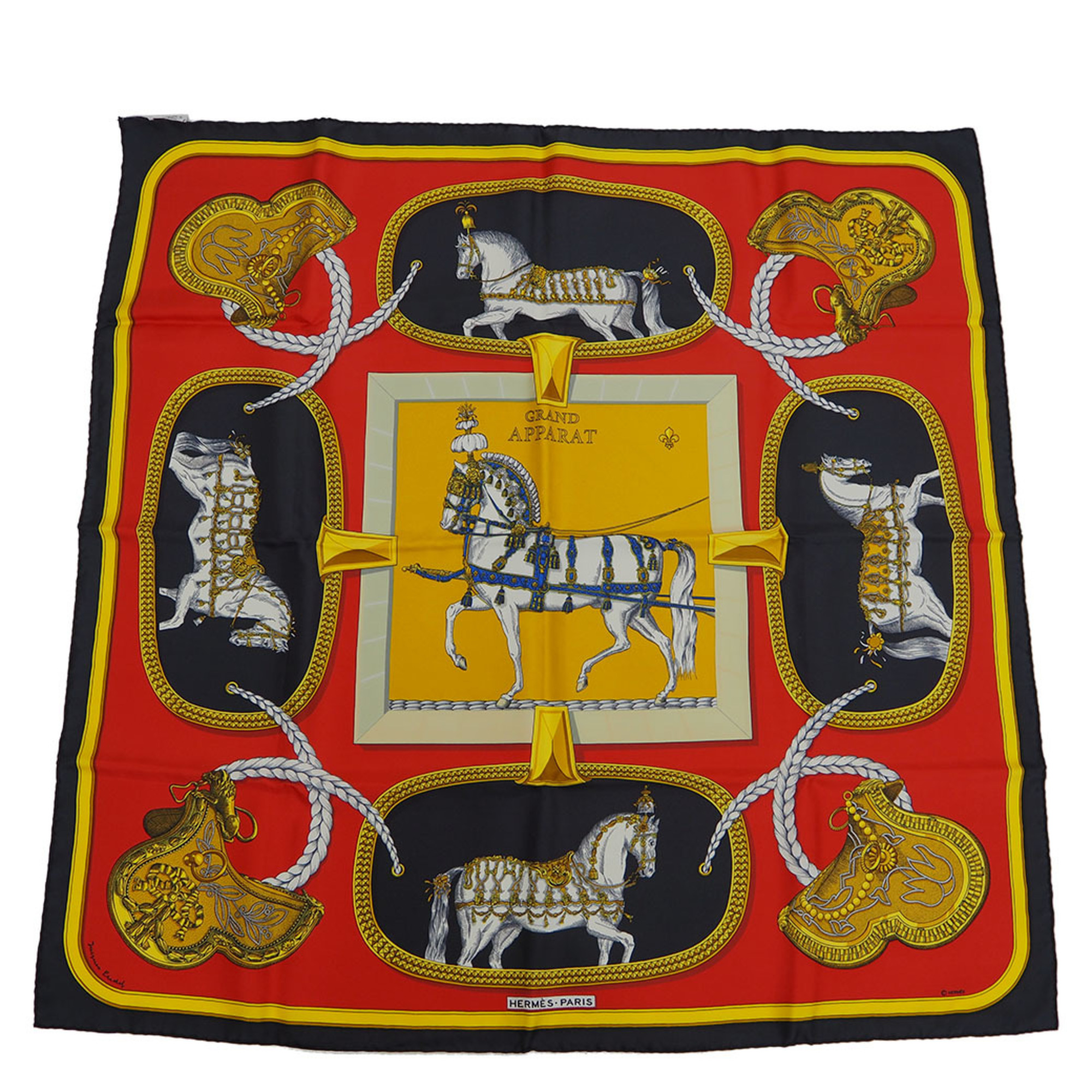 Hermes Silk Scarf Black,Red Color