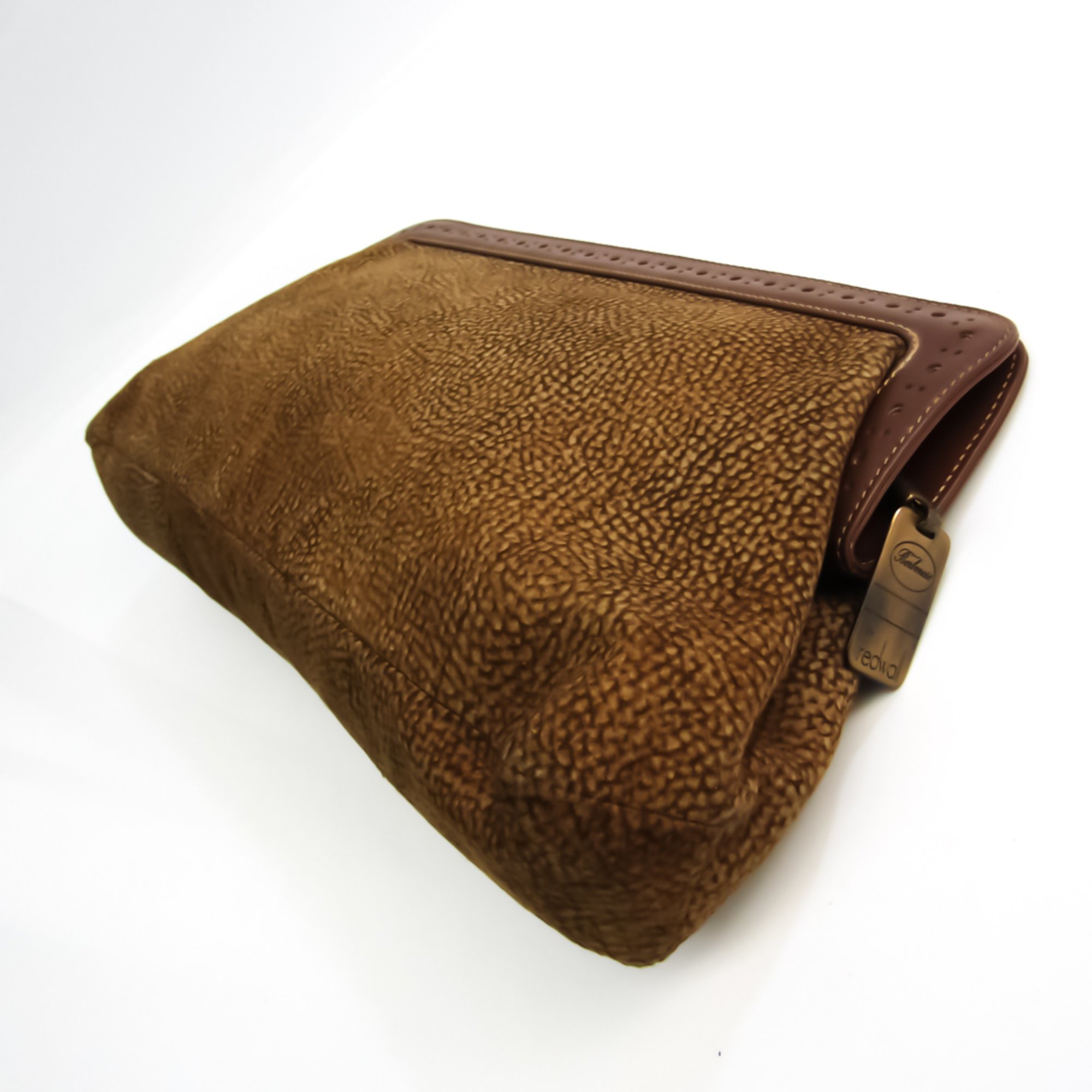 Borbonese Quail Pattern 91705 Unisex Leather Clutch Bag Beige,Brown