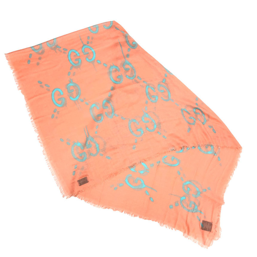 GUCCI Gucci GG ghost stall 478723 shawl scarf muffler rayon x silk GHOST  large format salmon pink ladies aq5129 | eLADY Globazone