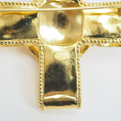 CHANEL 97A Coco Mark Cross Ribbon Brooch Gold Pin