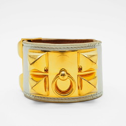 HERMES Hermes Collier Dosian bracelet P engraved white x gold leather studs