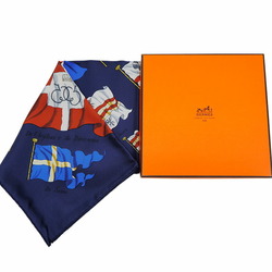 HERMES Hermes Carre 90 PAVOIS flag navy scarf muffler