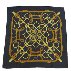 HERMES Hermes Carre 90 Eperon d'or Golden Spur Pellier Black x Yellow H.d'ORiGNY Scarf Muffler