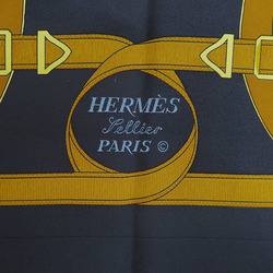 HERMES Hermes Carre 90 Eperon d'or Golden Spur Pellier Black x Yellow H.d'ORiGNY Scarf Muffler