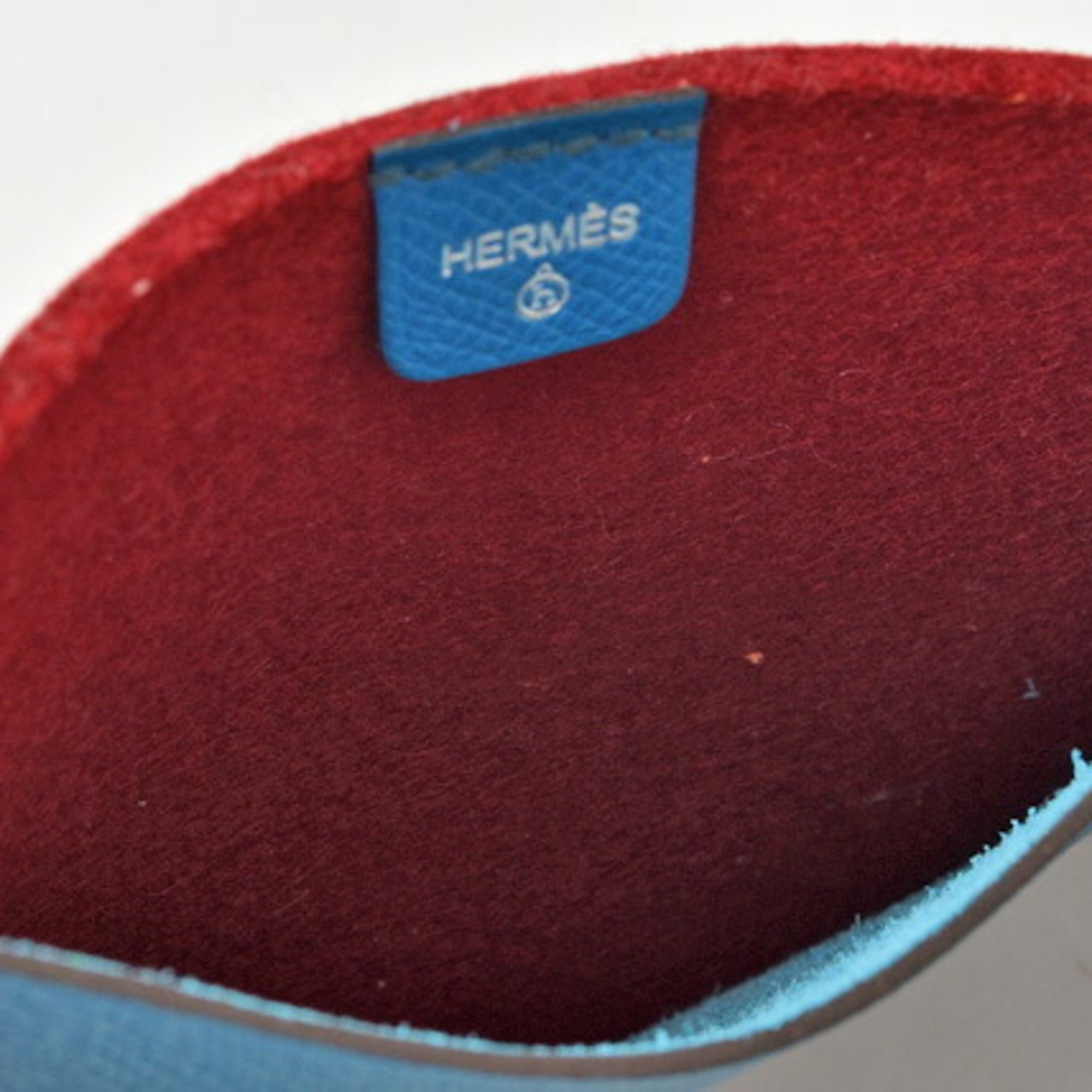 Hermes Flat Pouch / Pass Case HERMES Petit Ash Vaux Epson Blue Red