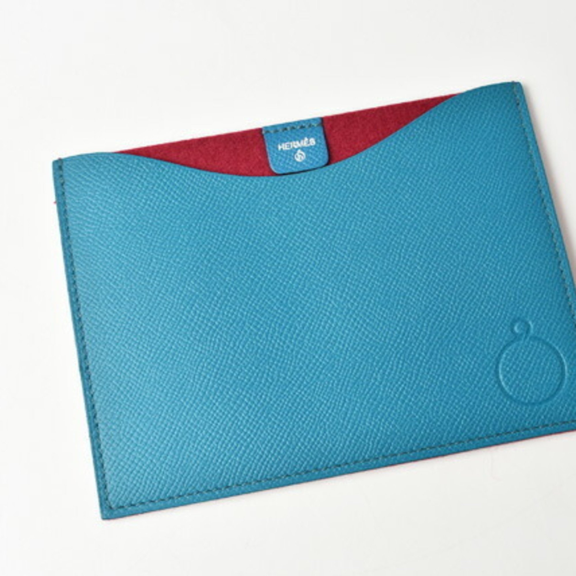 Hermes Flat Pouch / Pass Case HERMES Petit Ash Vaux Epson Blue Red