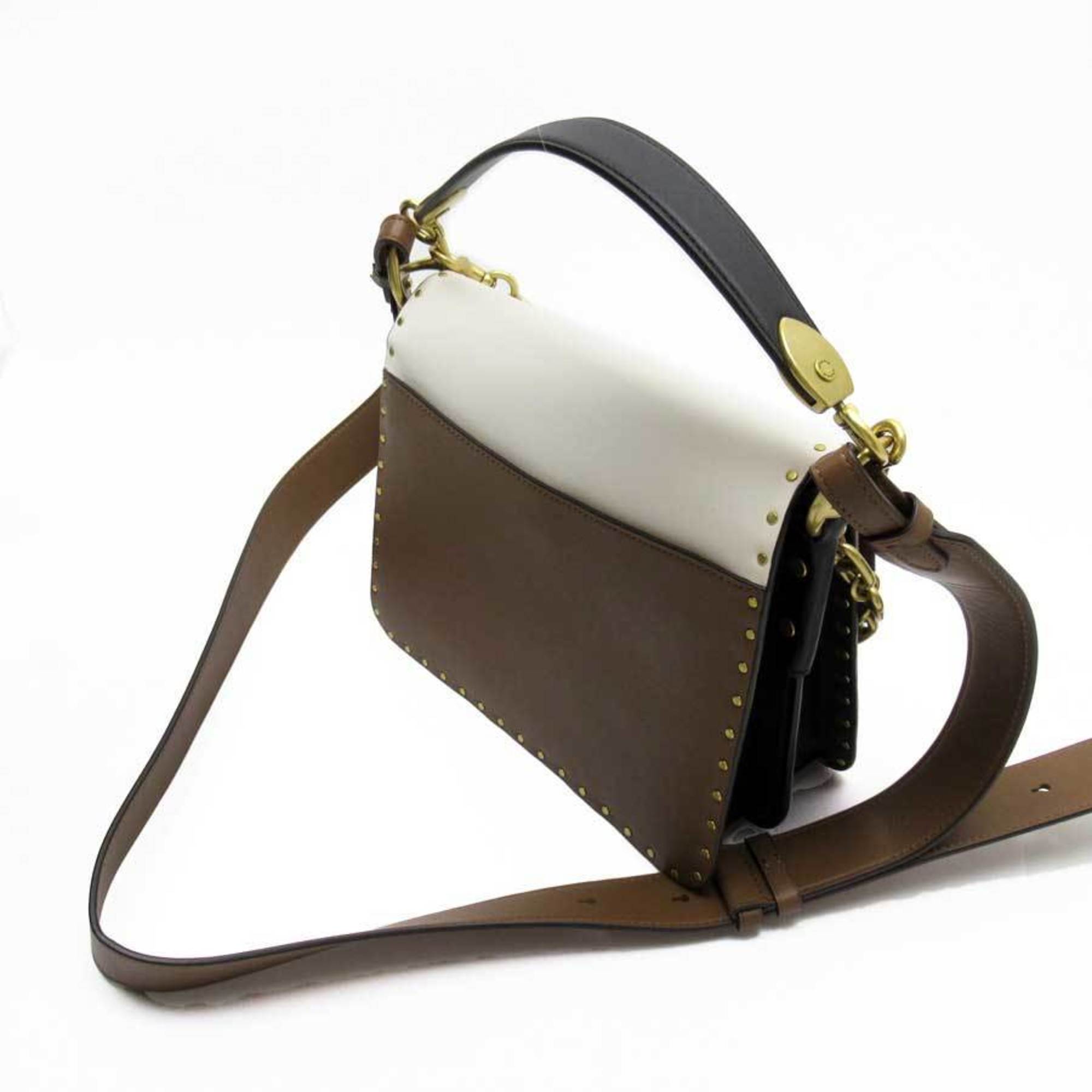 Coach COACH Handbag Shoulder Bag 3Way Brown Gold White Black Leather Suede Studs H2080-4595