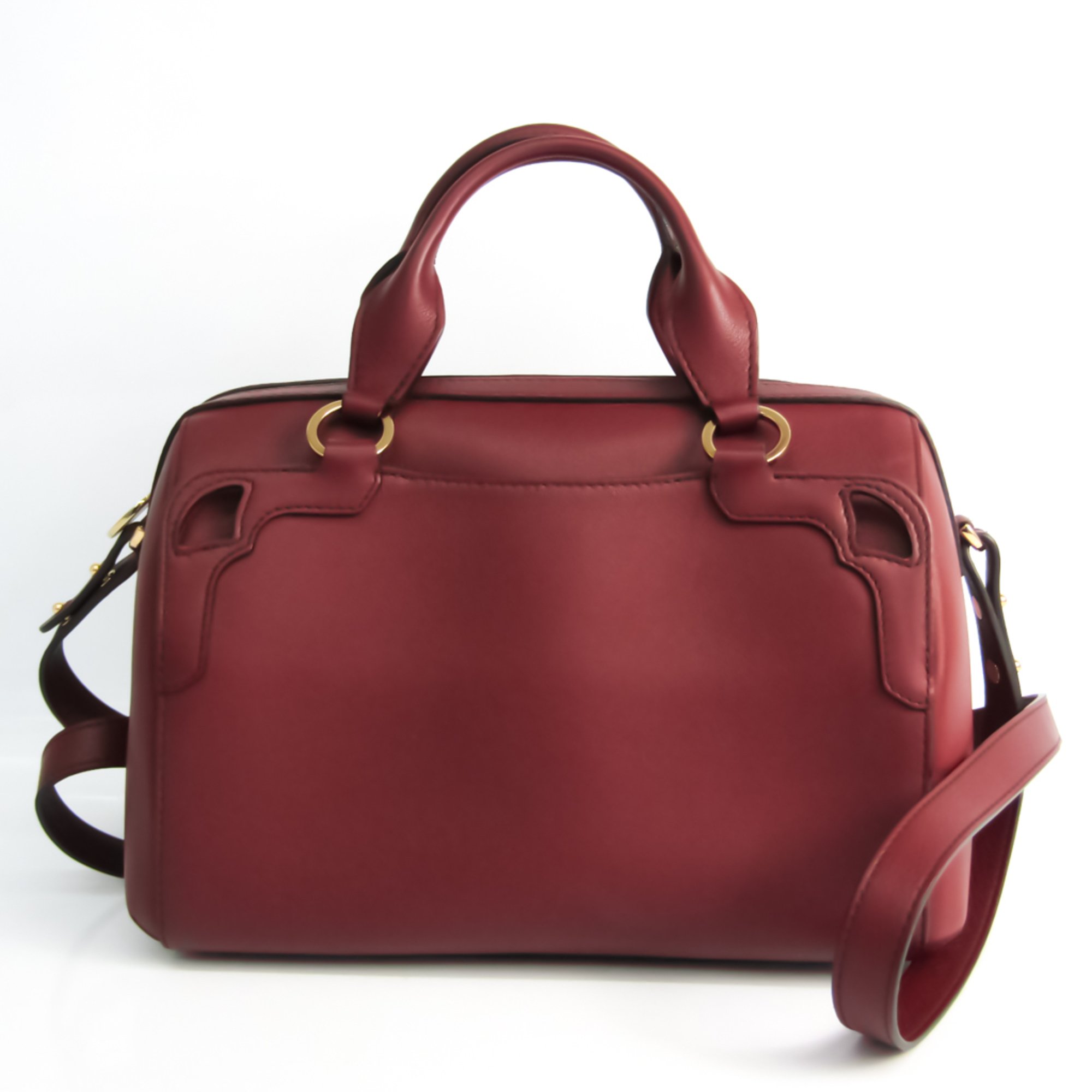 Cartier Marcello Mini Women s Leather Boston Bag Handbag Bordeaux