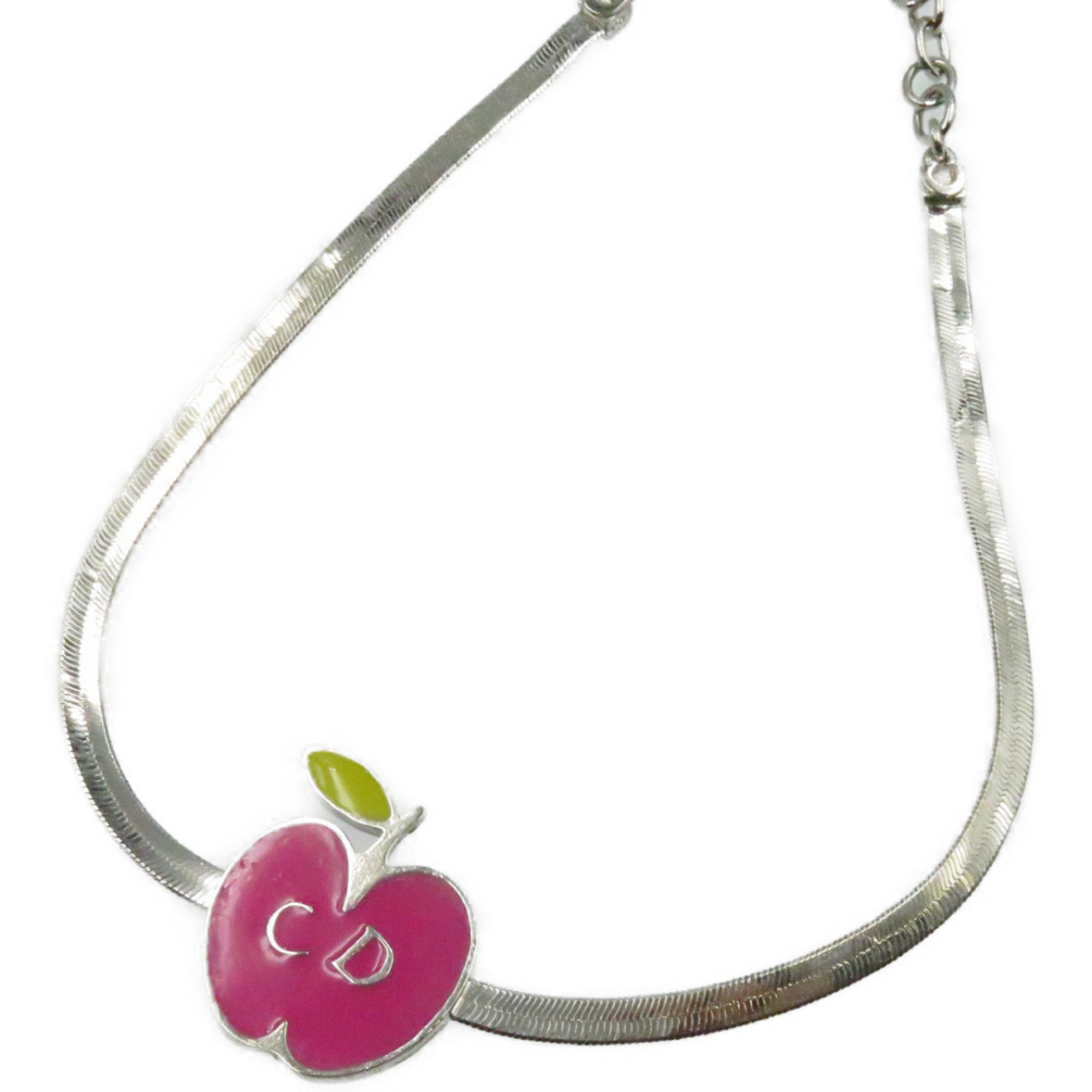 Christian Dior Choker Necklace Apple Pink Silver Metal 0157
