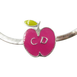 Christian Dior Choker Necklace Apple Pink Silver Metal 0157