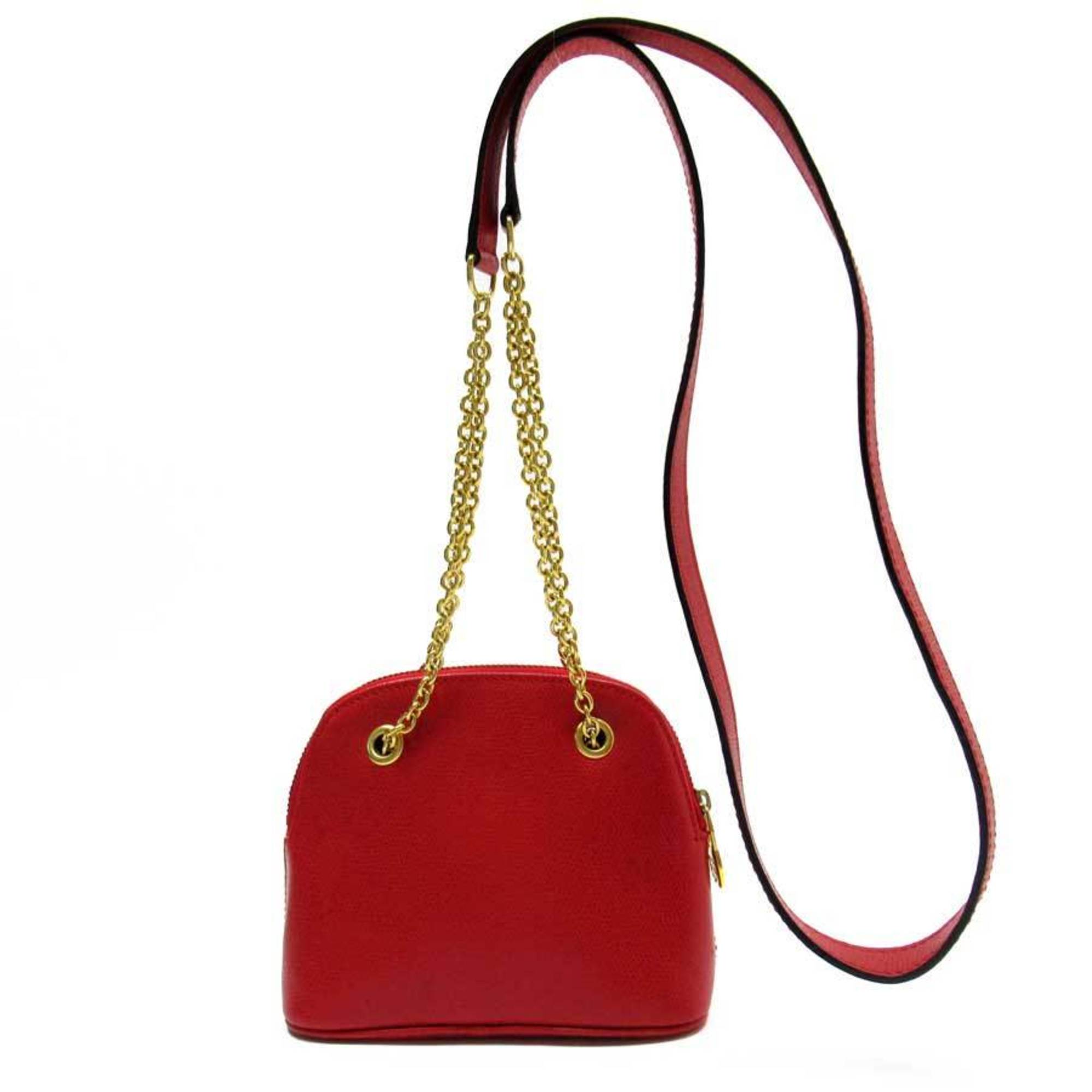 Celine Shoulder Bag Pochette Red Gold Leather