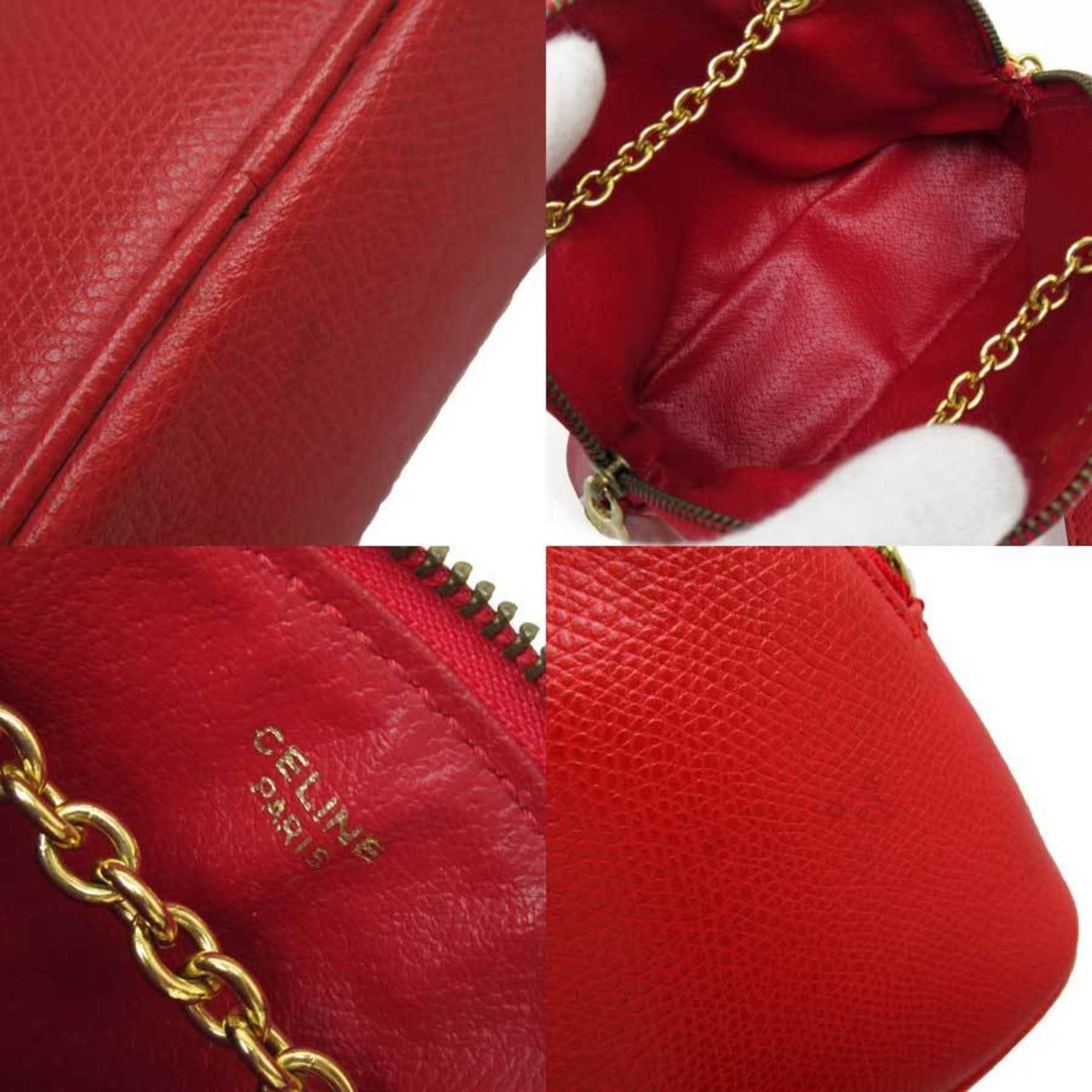 Celine Shoulder Bag Pochette Red Gold Leather