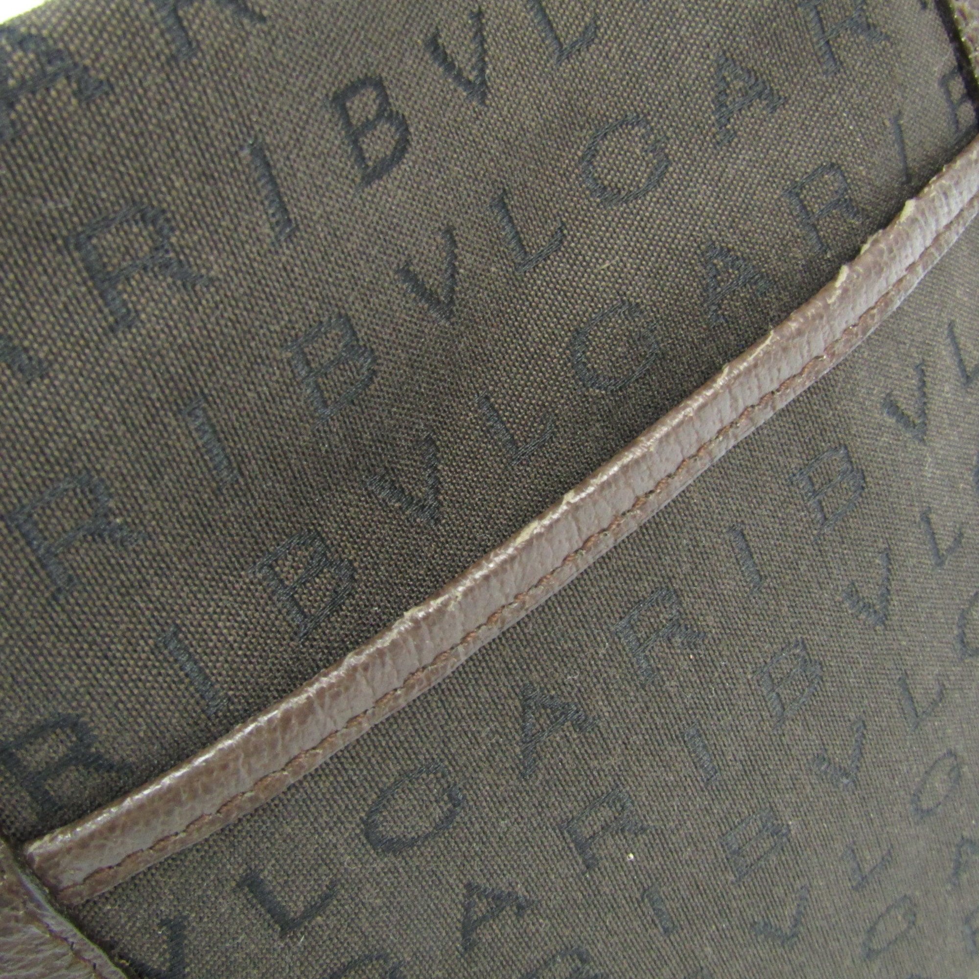 Bvlgari Logomania Women's Canvas,Leather Handbag Brown