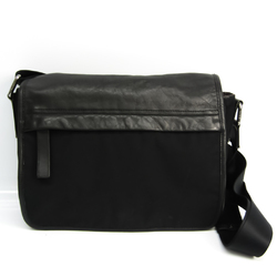 Fendi 7VA258 Unisex Nylon,Leather Shoulder Bag Black