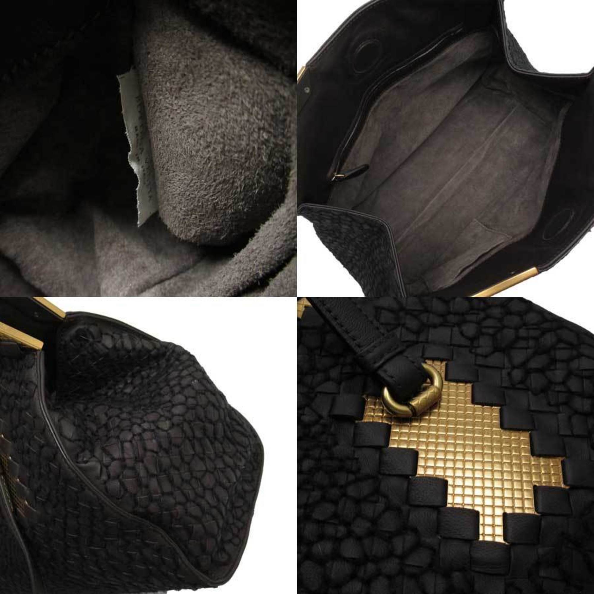 BOTTEGA VENETA Handbag Intrecciato Dark Brown Gold Leather Felt