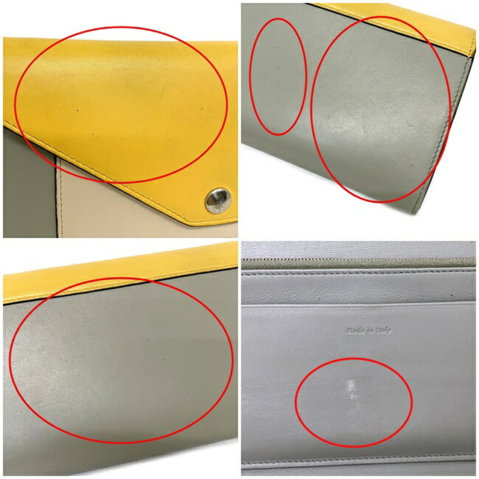 Celine Tri-Fold Wallet Trifold Multifunction Yellow Gray Beige 105853 Leather CELINE Calfskin Women's Genuine