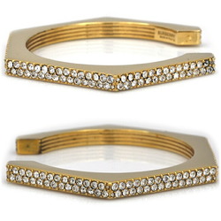 Burberry Bangle Gold Clear Stone 80326341 M GP Rhinestone BURBERRY Crystal Detail Bracelet Nut Motif Jewelry Cuffs Ladies