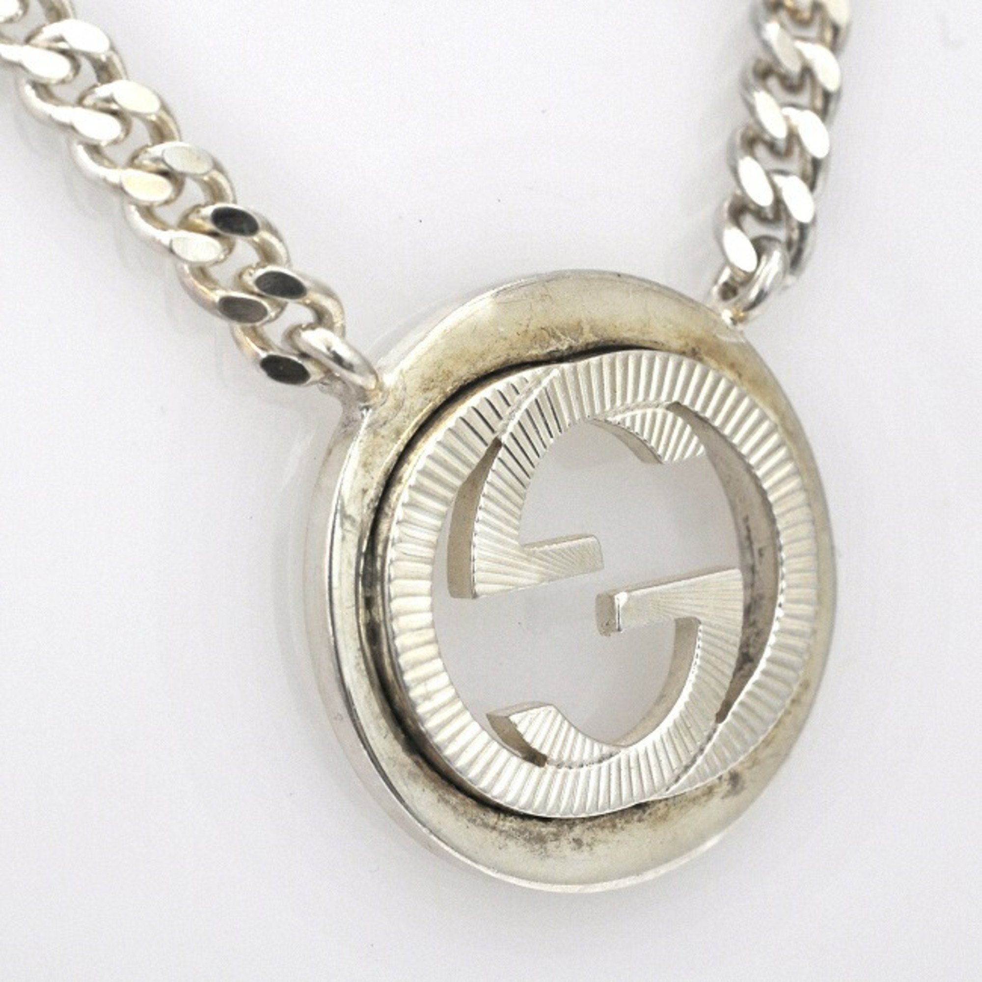 Gucci Necklace Silver Interlocking 246490 J8400 8106 GG Ag 925 GUCCI Engraved Jewelry Men's Women's Unisex Pendant