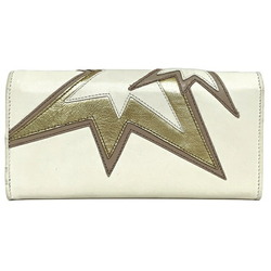 Miu Miu Miu White Gold Leather miu Soft Women's Bi-Fold Wallet Genuine Flap