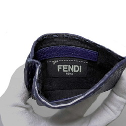 Fendi Card Case Navy Blue Celeria 7M0199 Leather FENDI Holder Men's Women's Unisex Stitch Buttonhole Bar