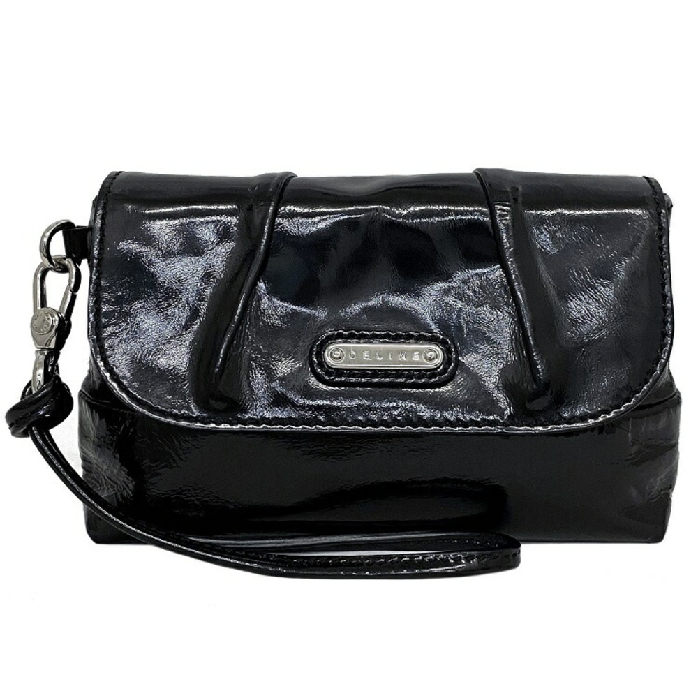 Celine Pouch Black Silver Enamel Patent Leather CELINE Clutch Bag Flap with  Strap Women's Genuine | eLADY Globazone