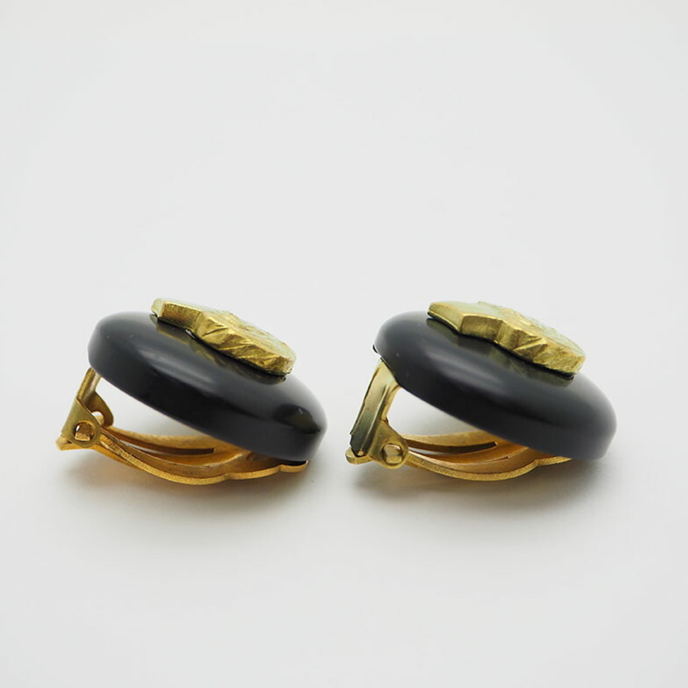 CHANEL 95P Vintage Coco Chanel Earrings Black x Gold Cameo Style