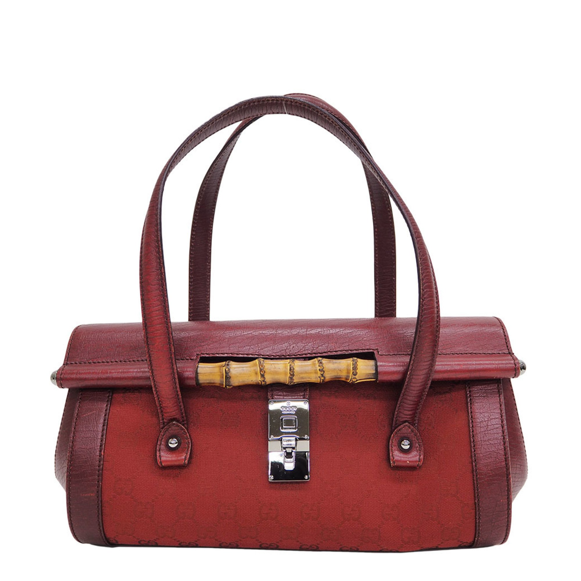 GUCCI Gucci 111713 GG canvas bamboo handbag red tubular shoulder
