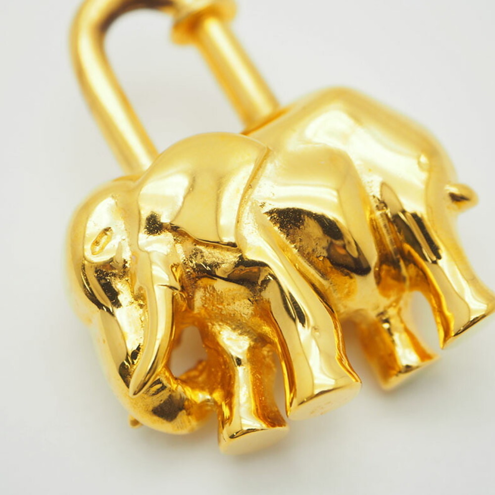 HERMES Cadena Elephant Padlock Charm 1997 Gold Bag Key Accessory  1.6x1.2" Animal