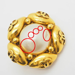 CHANEL 94A Coco Mark Pearl Flower Earrings Gold Pentagon