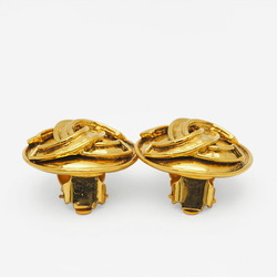 CHANEL 94P Vintage Round Coco Earrings Gold Border Logo