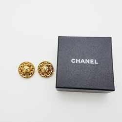 CHANEL 97P Vintage Round Coco Earrings Gold Chain Pattern