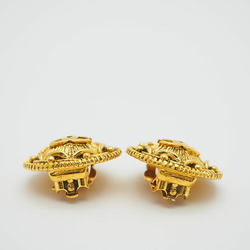 CHANEL 97P Vintage Round Coco Earrings Gold Chain Pattern