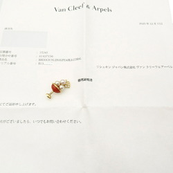 Van Cleef & Arpels Parfait Diamond 0.15ct / K18YG Coral Pearl Brooch Red 0137Van