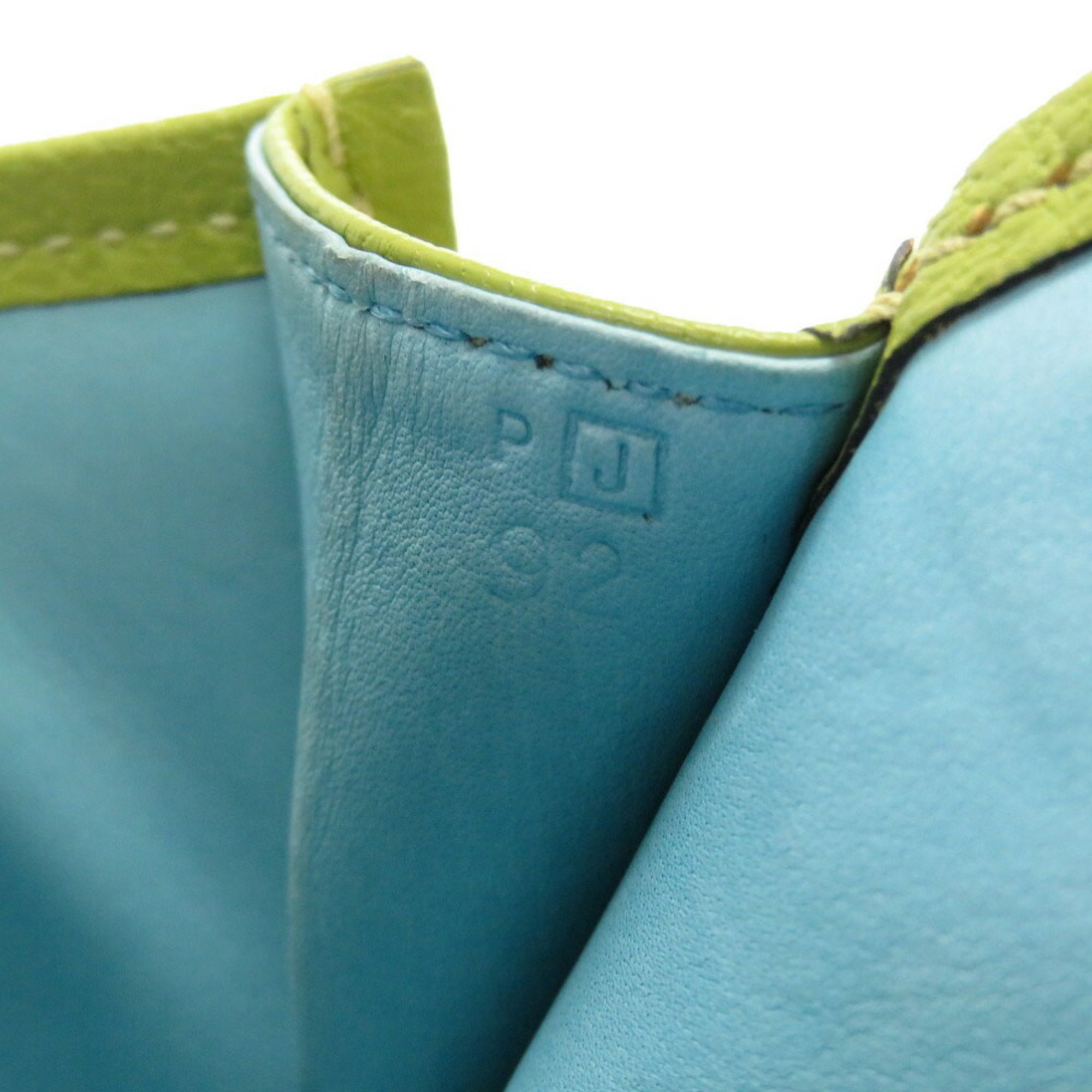 Hermes Jige Mini Dobris Chevre Anis Green Turquoise □ J Engraved Clutch Bag Bicolor Blue 0057 HERMES