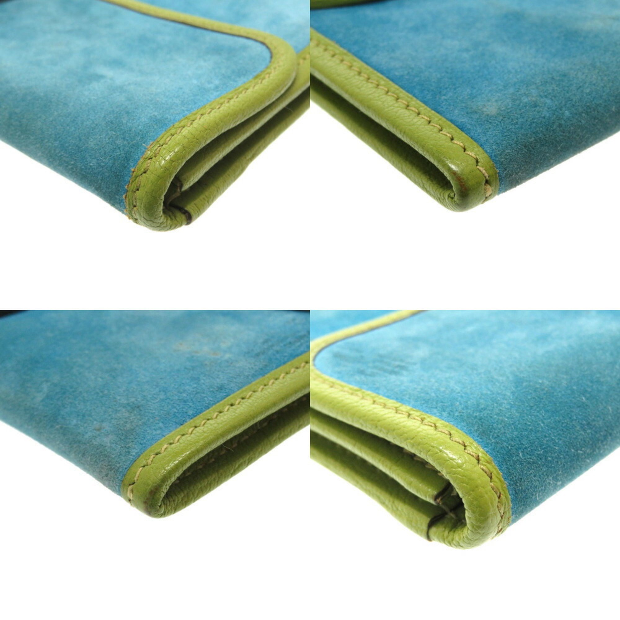Hermes Jige Mini Dobris Chevre Anis Green Turquoise □ J Engraved Clutch Bag Bicolor Blue 0057 HERMES
