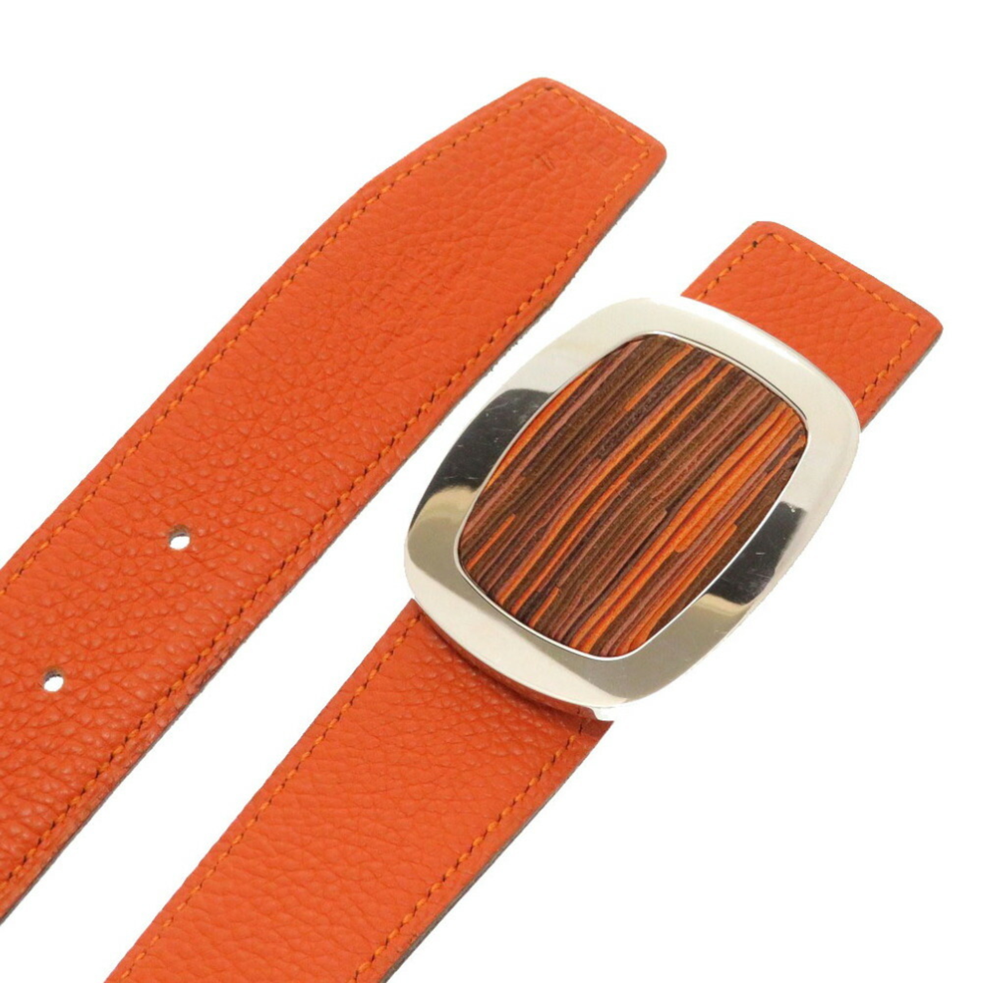 Hermes Belt Vibrato Leather Orange Brown 0182 HERMES