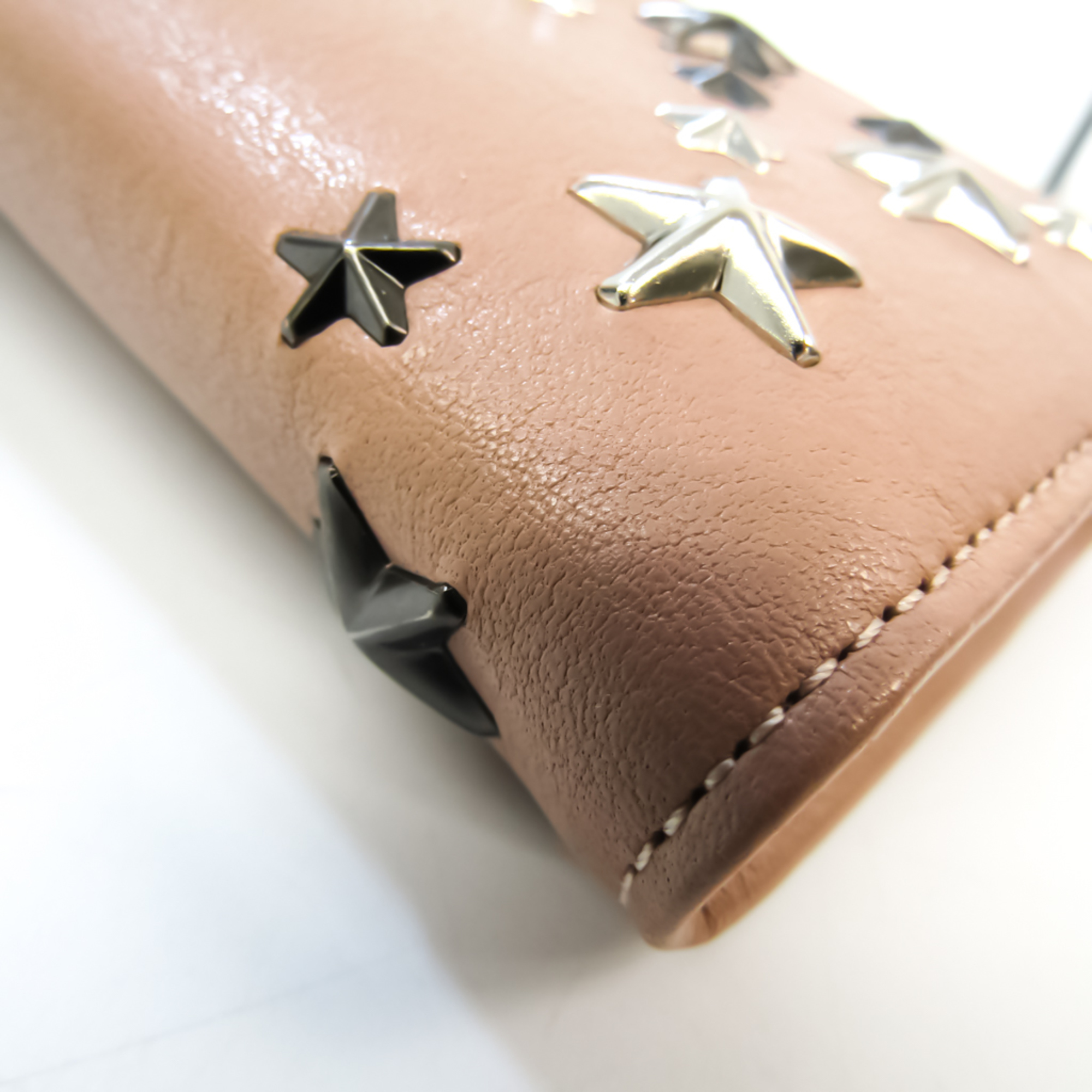 Jimmy Choo NINO J000108501001 Women's Leather Studded Long Wallet (bi-fold) Coral Pink