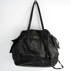 Prada Side Bow Women's Leather Shoulder Bag Black