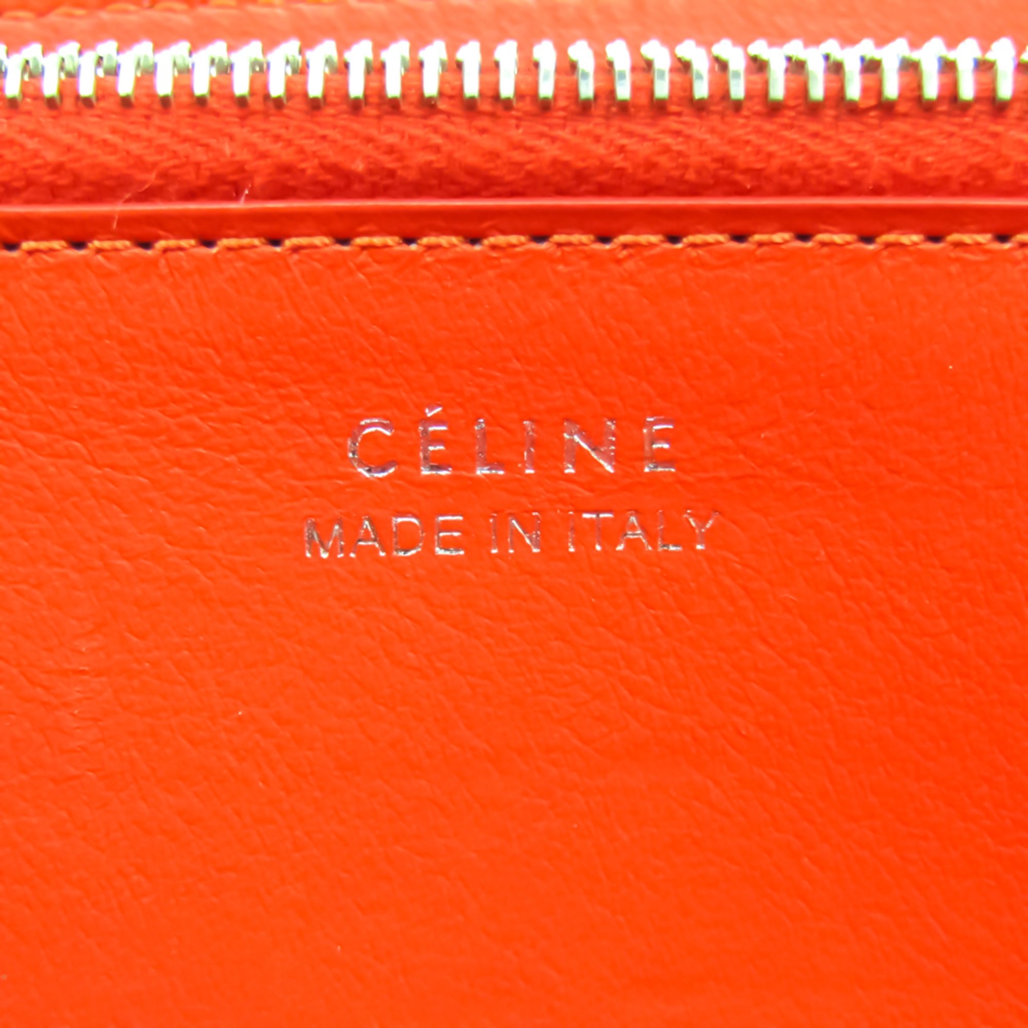 Celine Large Ziped Multifunction 105003 Women's  Calfskin Long Wallet (bi-fold) Grayish,Red Color