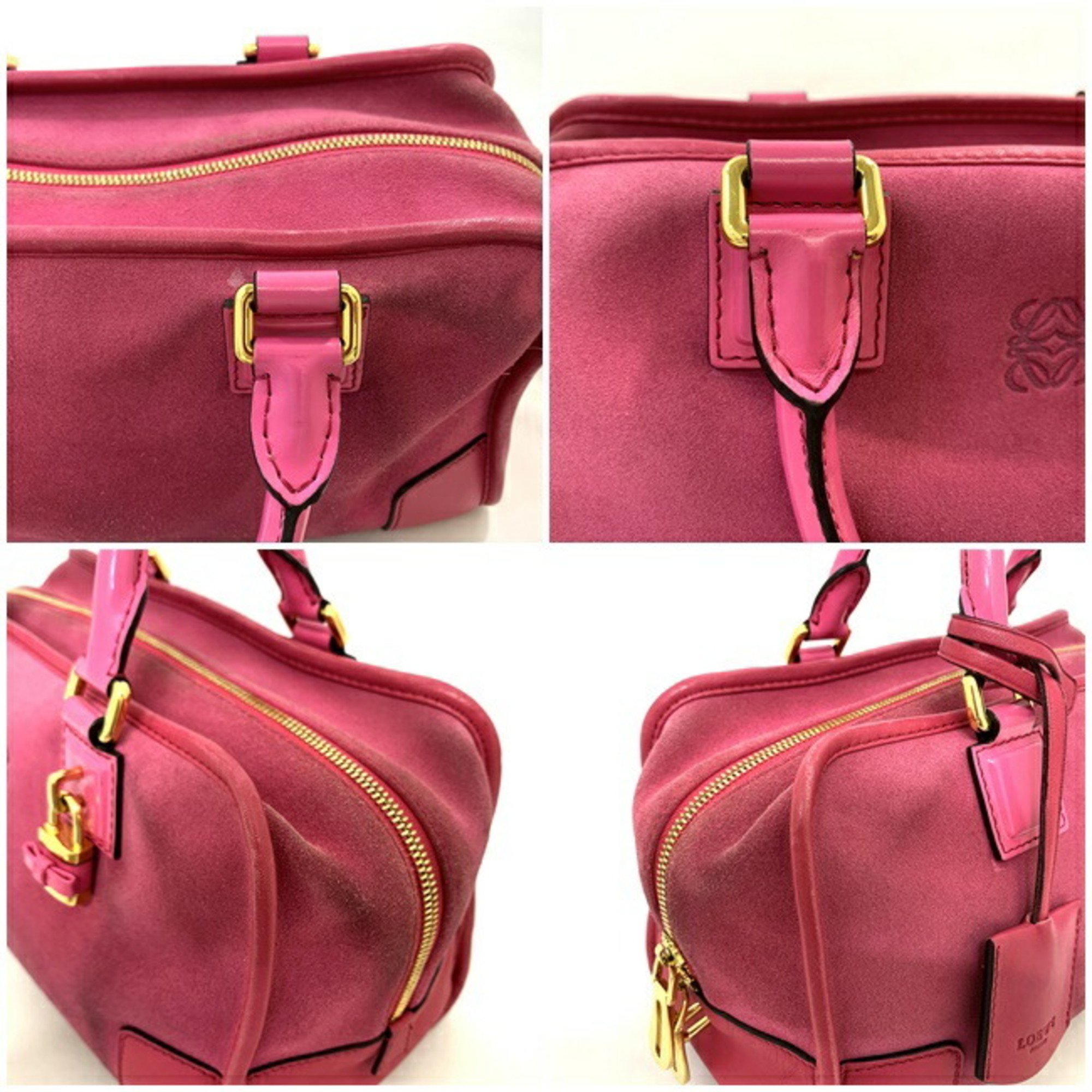 Loewe Amazona 28 Pink Handbag Leather Suede LOEWE Ladies Bag Ribbon Embossed