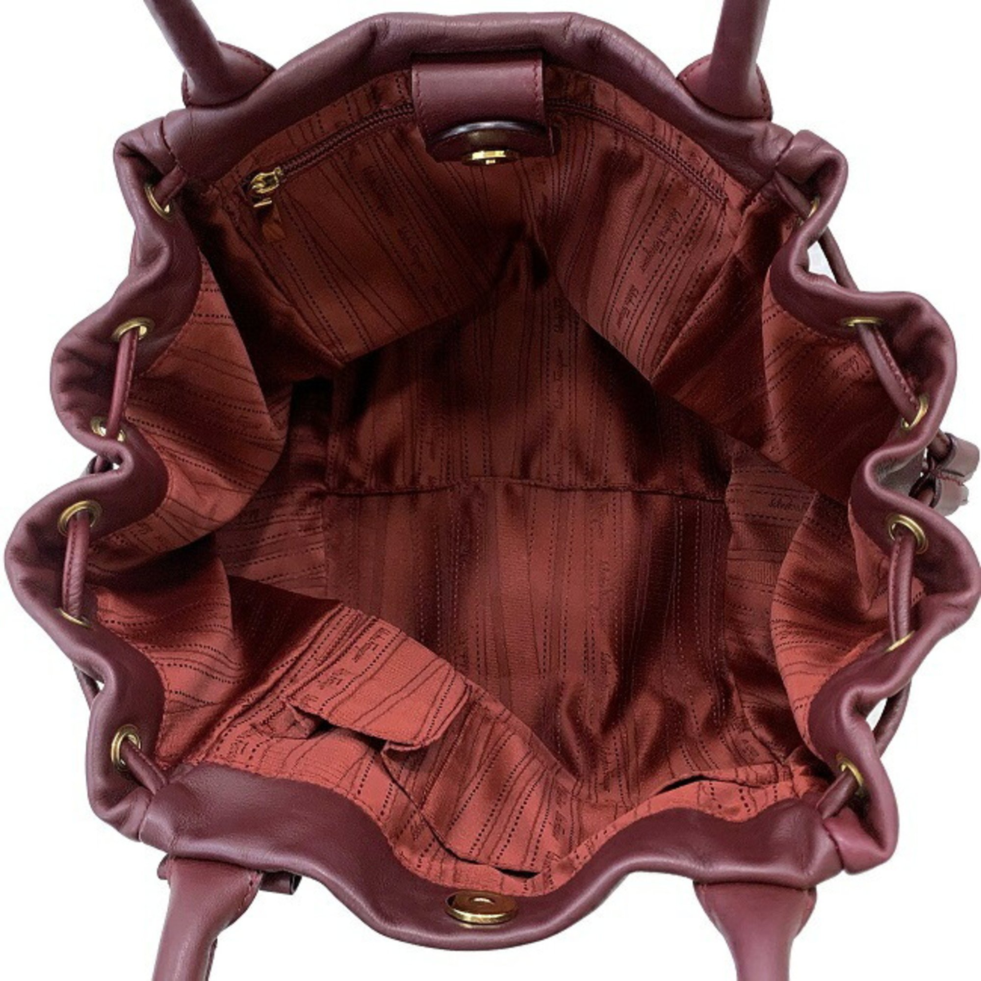 Salvatore Ferragamo Tote Bag Wine Red Ribbon Leather Women's Soft Handbag